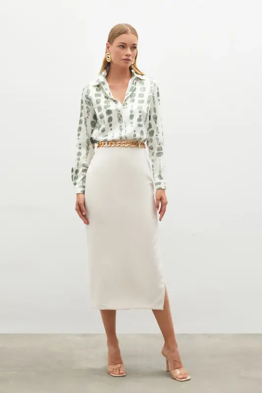 Chain Belt Pencil Skirt - BEIGE-BEIGE - 3