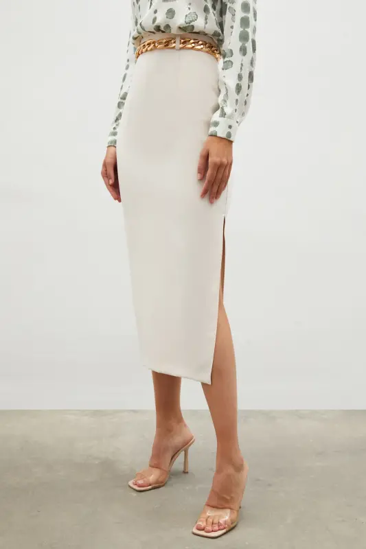 Chain Belt Pencil Skirt - BEIGE-BEIGE - 5