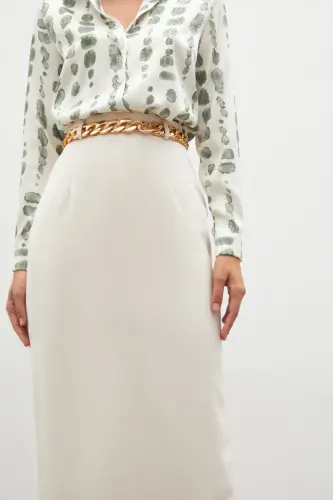 Chain Belt Pencil Skirt - BEIGE-BEIGE - 6