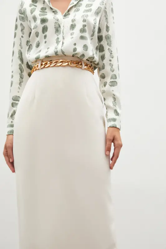Chain Belt Pencil Skirt - BEIGE-BEIGE - 6