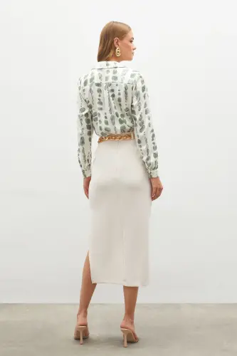 Chain Belt Pencil Skirt - BEIGE-BEIGE - 7