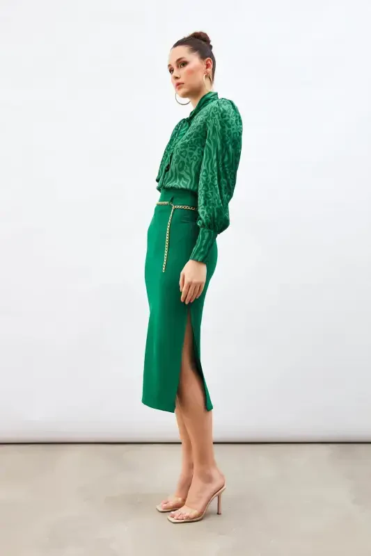 Chain Belt Pencil Skirt Emerald - 1