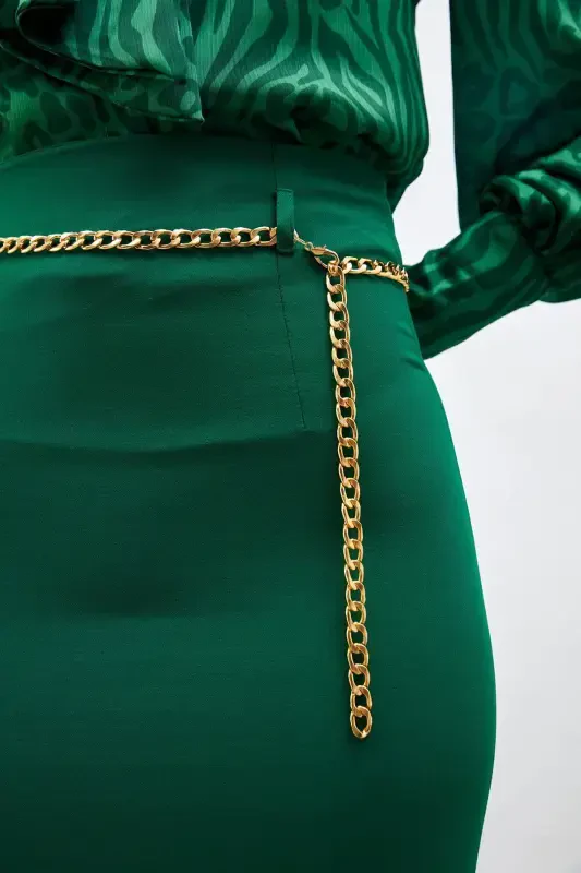 Chain Belt Pencil Skirt Emerald - 4