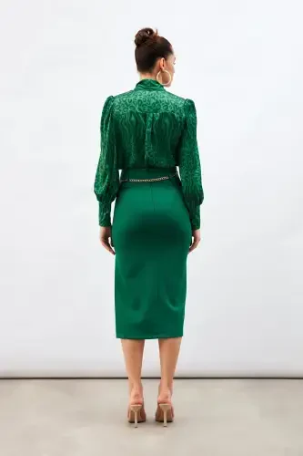 Chain Belt Pencil Skirt Emerald - 5