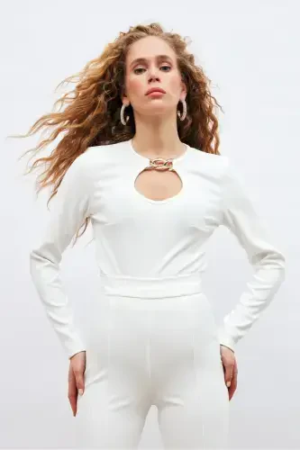 Chain Detail Blouse - Ecru - 1