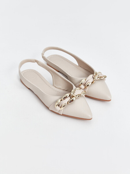 Chain Detail Pointed Toe Women Ballerina - 7