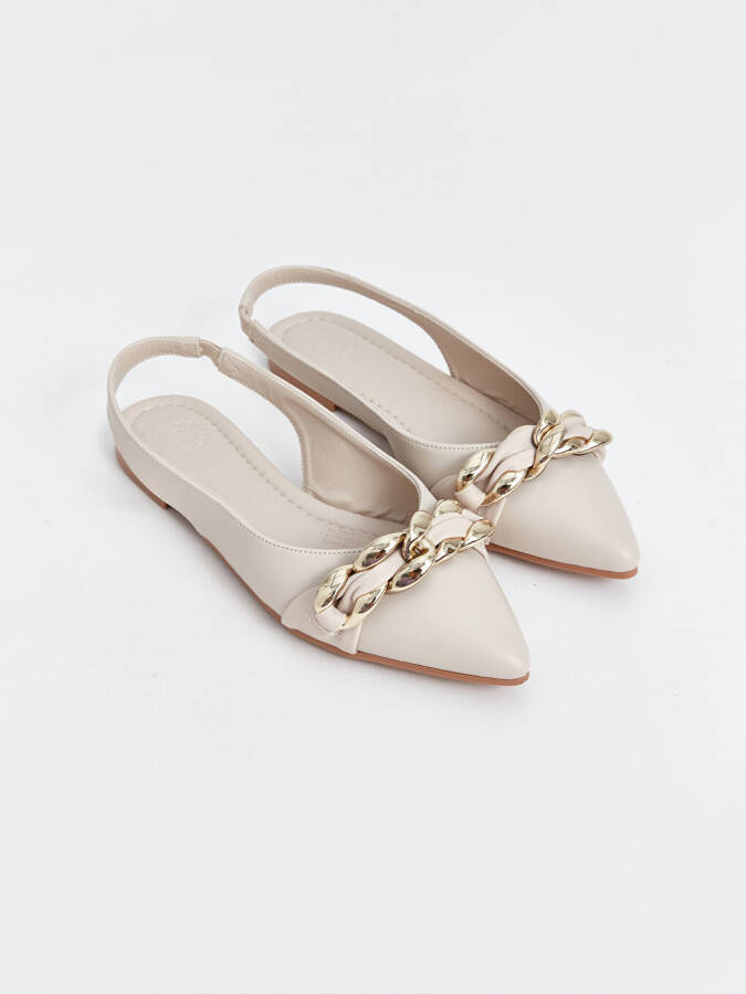 Chain Detail Pointed Toe Women Ballerina - 7