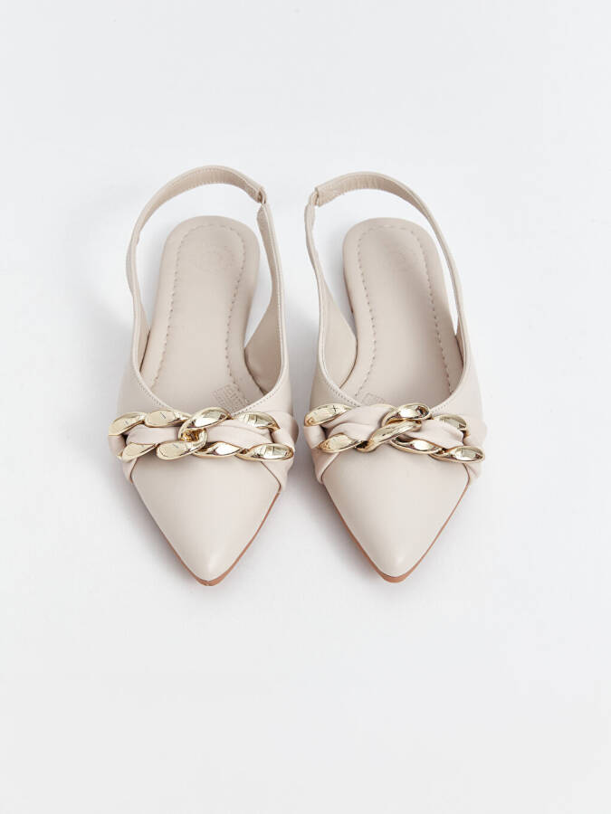 Chain Detail Pointed Toe Women Ballerina - 8