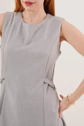 Chain Detail Sleeveless Gray Mini Dress - 3