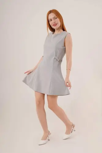 Chain Detail Sleeveless Gray Mini Dress - 4