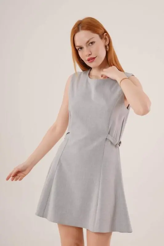 Chain Detail Sleeveless Gray Mini Dress - 1