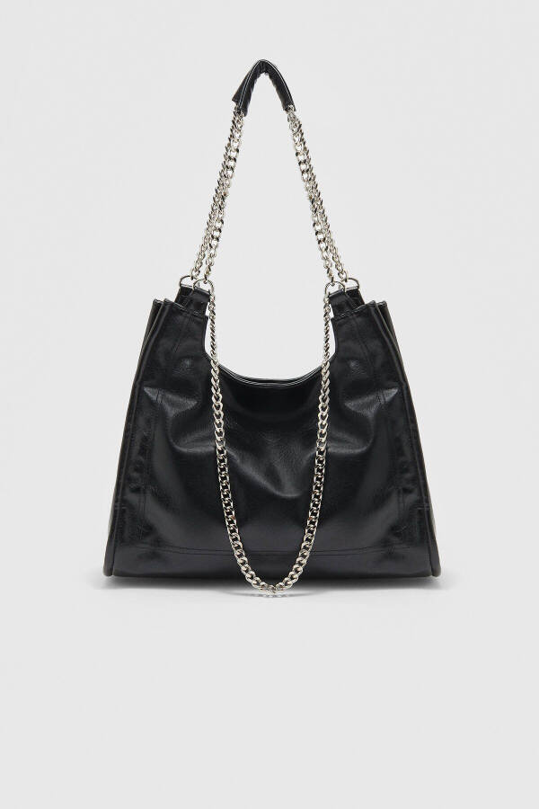 Chain-detailed faux leather tote bag - 1