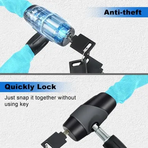 Chain Lock, Heavy Duty Anti-Theft Chain Lock, 2.72 Ft Security Locks with 12 Keys, Waterproof Lock Chain for Scooter, Motorcycle, Door, Gate, Fence - 3