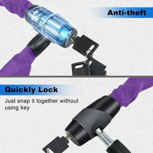 Chain Lock, Heavy Duty Anti-Theft Chain Lock, 2.72 Ft Security Locks with 3 Keys, Waterproof Lock Chain for Scooter, Motorcycle, Door, Gate, Fence - 3