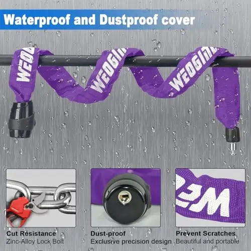 Chain Lock, Heavy Duty Anti-Theft Chain Lock, 2.72 Ft Security Locks with 3 Keys, Waterproof Lock Chain for Scooter, Motorcycle, Door, Gate, Fence - 4