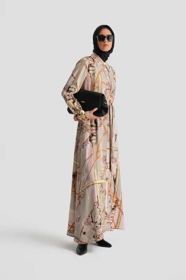 Chain Patterned Dress 24k9901 Mink - 1