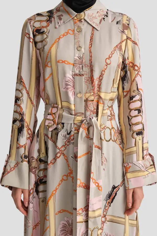 Chain Patterned Dress 24k9901 Mink - 5