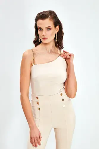 Chain Strap Blouse - Beige - Sateen (1)