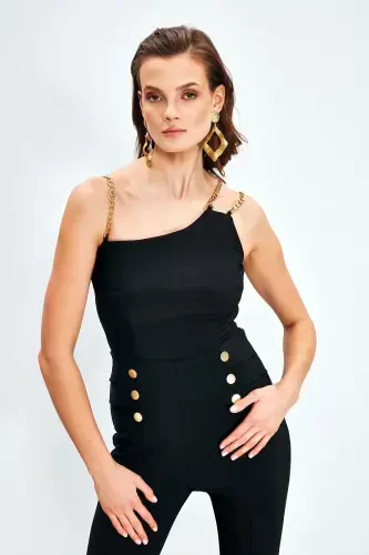 Chain Strap Blouse - BLACK - 3