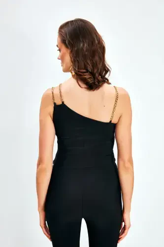 Chain Strap Blouse - BLACK - 5