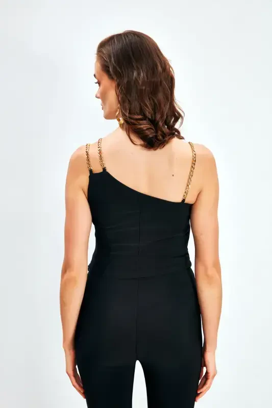 Chain Strap Blouse - BLACK - 5