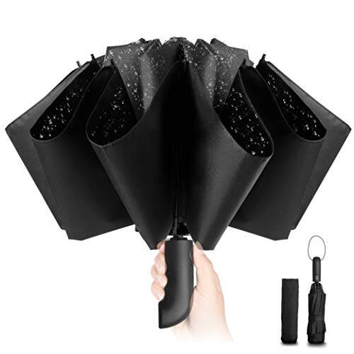 Chakipee Travel Inverted Umbrella Compact Windproof- Automatic reverse Umbrellas for Rain - Folding Portable Teflon Coating 48inch Span, 10 Ribs Large Umbrella - 1