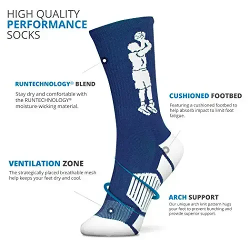 ChalkTalkSPORTS Basketball Performance Crew Socks - Jump Shot - Youth & Adult - Elite Basketball Mid-Calf Socks - 3
