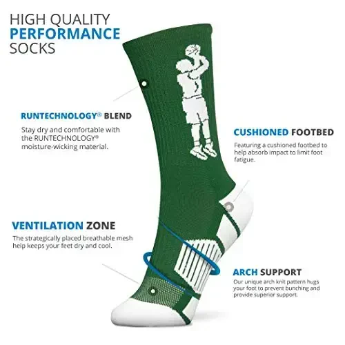ChalkTalkSPORTS Basketball Performance Crew Socks - Jump Shot - Youth & Adult - Elite Basketball Mid-Calf Socks - 3