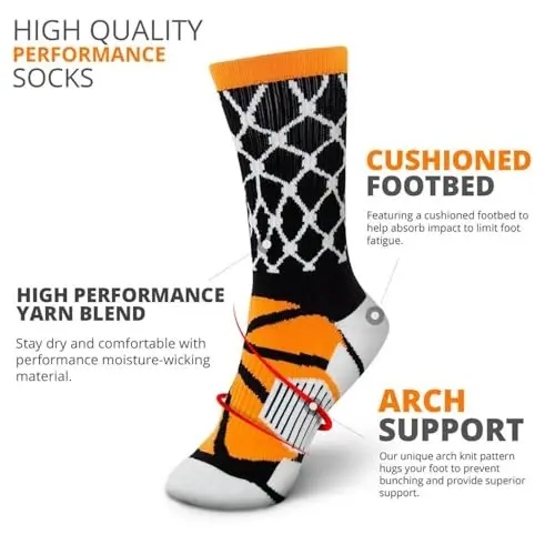 ChalkTalkSPORTS Basketball Socks - Cushioned Mid-Calf Crew - Youth & Adult | Moisture-Wicking Performance Blend, Athletic Basketball Gear, Stay-Up Technology, Arch Support, Breathable, Boys and Men - 4
