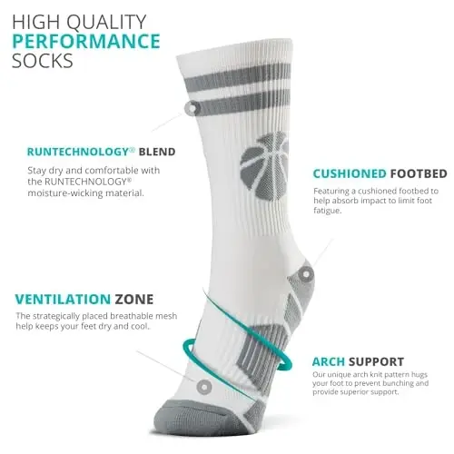 ChalkTalkSPORTS Basketball Socks - Cushioned Mid-Calf Crew - Youth & Adult | Moisture-Wicking Performance Blend, Athletic Basketball Gear, Stay-Up Technology, Arch Support, Breathable, Boys and Men - 4