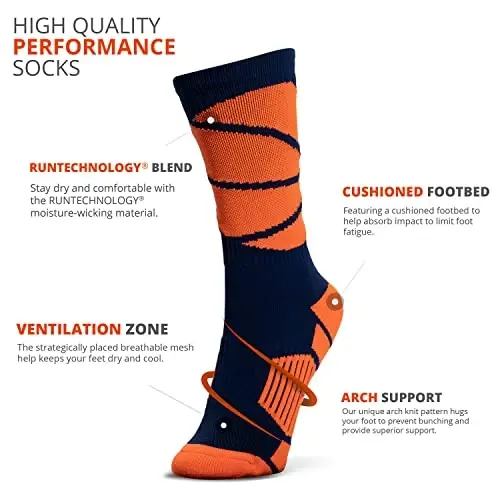 ChalkTalkSPORTS Basketball Socks - Cushioned Mid-Calf Crew - Youth & Adult | Moisture-Wicking Performance Blend, Athletic Basketball Gear, Stay-Up Technology, Arch Support, Breathable, Boys and Men - CHALKTALKSPORTS (1)