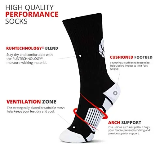 ChalkTalkSPORTS Basketball Socks - Cushioned Mid-Calf Crew - Youth & Adult | Moisture-Wicking Performance Blend, Athletic Basketball Gear, Stay-Up Technology, Arch Support, Breathable, Boys and Men - 4