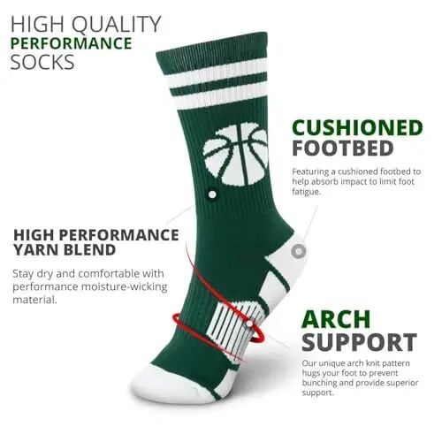 ChalkTalkSPORTS Basketball Socks - Cushioned Mid-Calf Crew - Youth & Adult | Moisture-Wicking Performance Blend, Athletic Basketball Gear, Stay-Up Technology, Arch Support, Breathable, Boys and Men - 4