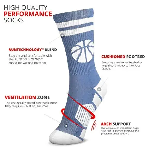 ChalkTalkSPORTS Basketball Socks - Cushioned Mid-Calf Crew - Youth & Adult | Moisture-Wicking Performance Blend, Athletic Basketball Gear, Stay-Up Technology, Arch Support, Breathable, Boys and Men - 3
