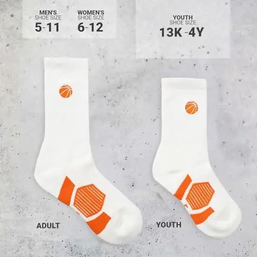 ChalkTalkSPORTS Basketball Socks - Cushioned Mid-Calf Crew - Youth & Adult | Moisture-Wicking Performance Blend, Athletic Basketball Gear, Stay-Up Technology, Arch Support, Breathable, Boys and Men - 5