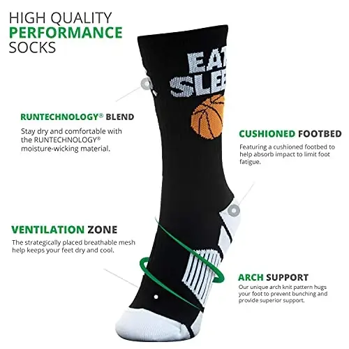 ChalkTalkSPORTS Basketball Socks - Cushioned Mid-Calf Crew - Youth & Adult | Moisture-Wicking Performance Blend, Athletic Basketball Gear, Stay-Up Technology, Arch Support, Breathable, Boys and Men - 3