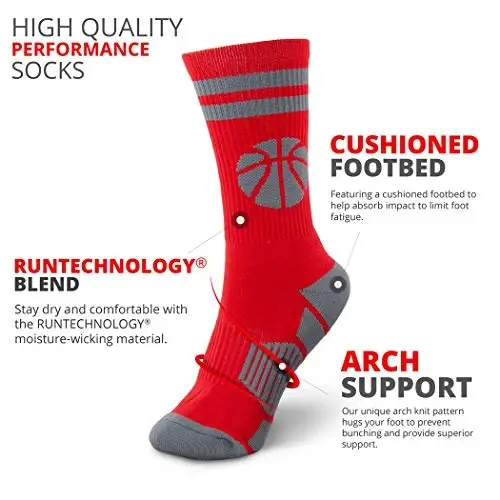 ChalkTalkSPORTS Basketball Socks - Cushioned Mid-Calf Crew - Youth & Adult | Moisture-Wicking Performance Blend, Athletic Basketball Gear, Stay-Up Technology, Arch Support, Breathable, Boys and Men - 4