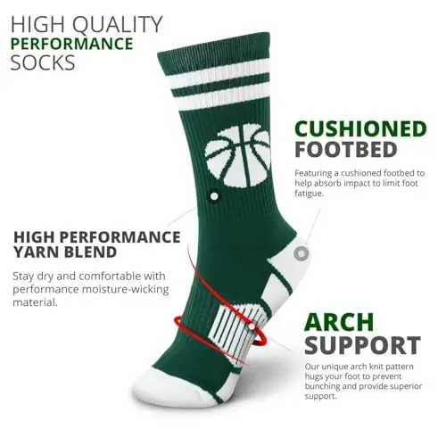ChalkTalkSPORTS Basketball Socks - Cushioned Mid-Calf Crew - Youth & Adult | Moisture-Wicking Performance Blend, Athletic Basketball Gear, Stay-Up Technology, Arch Support, Breathable, Boys and Men - 5