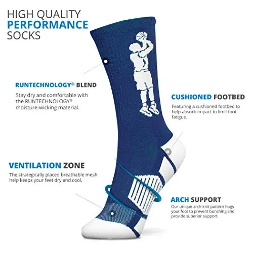 ChalkTalkSPORTS Basketball Performance Crew Socks - Jump Shot - Youth & Adult - Elite Basketball Mid-Calf Socks - 3