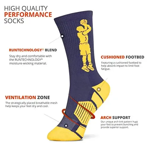 ChalkTalkSPORTS Basketball Performance Crew Socks - Jump Shot - Youth & Adult - Elite Basketball Mid-Calf Socks - 3