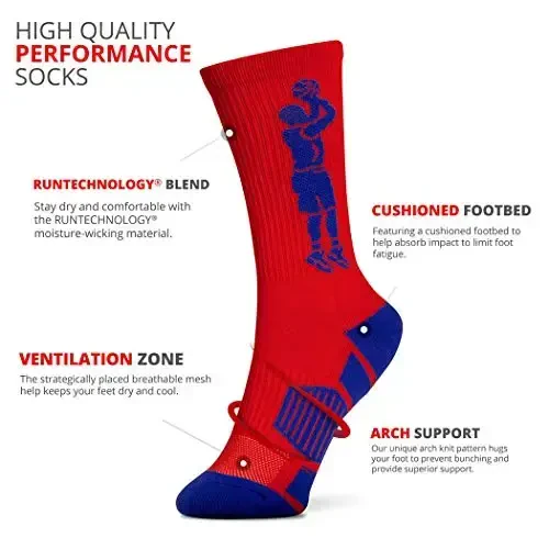 ChalkTalkSPORTS Basketball Performance Crew Socks - Jump Shot - Youth & Adult - Elite Basketball Mid-Calf Socks - 3
