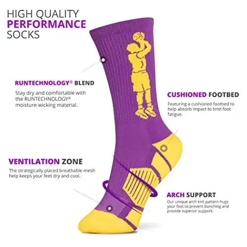 ChalkTalkSPORTS Basketball Performance Crew Socks - Jump Shot - Youth & Adult - Elite Basketball Mid-Calf Socks - 3