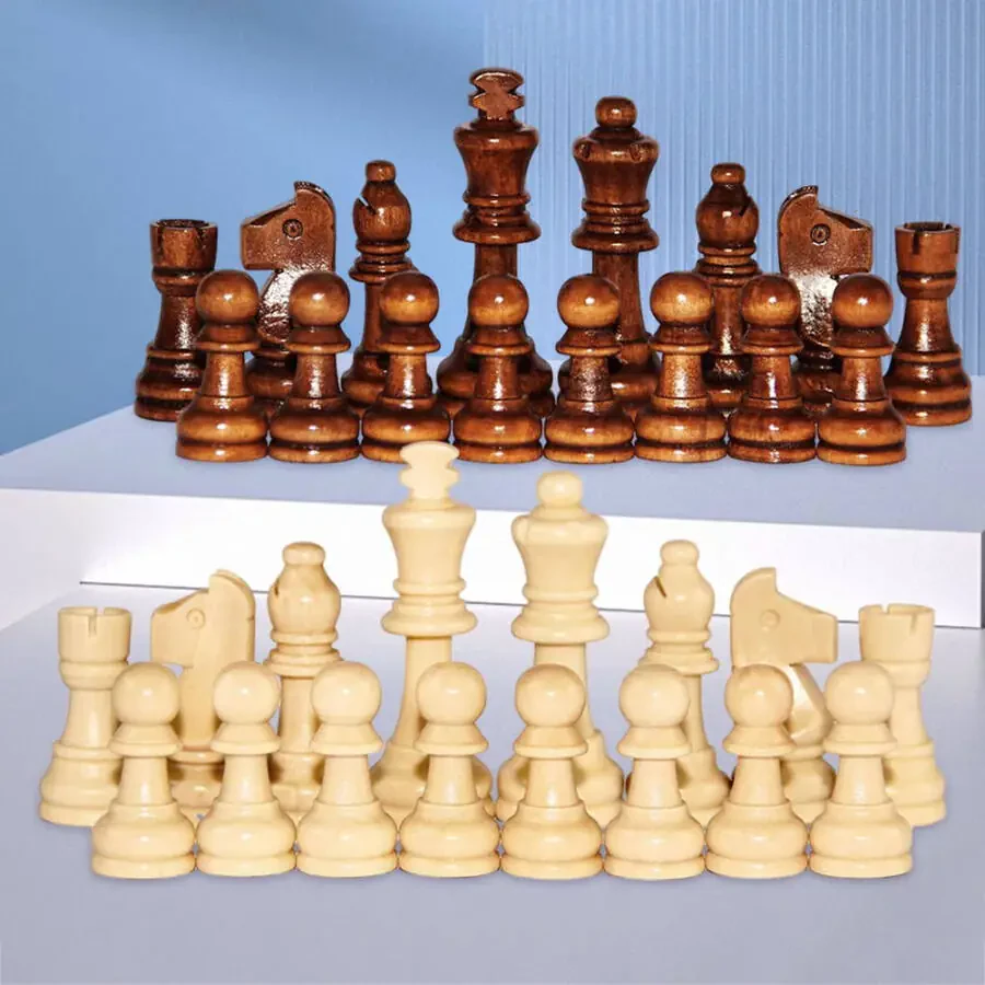 CHAMAIR Wooden Checkers 2.2in King Figures 32PCS Chess Pieces Only for Chess Board Game - 1