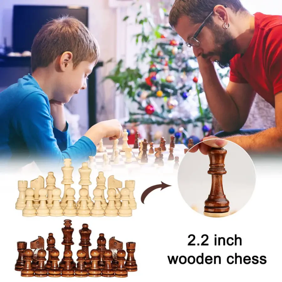 CHAMAIR Wooden Checkers 2.2in King Figures 32PCS Chess Pieces Only for Chess Board Game - 2