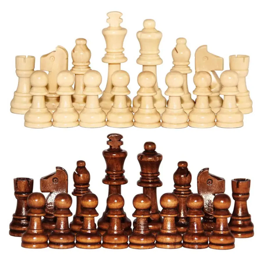 CHAMAIR Wooden Checkers 2.2in King Figures 32PCS Chess Pieces Only for Chess Board Game - 8