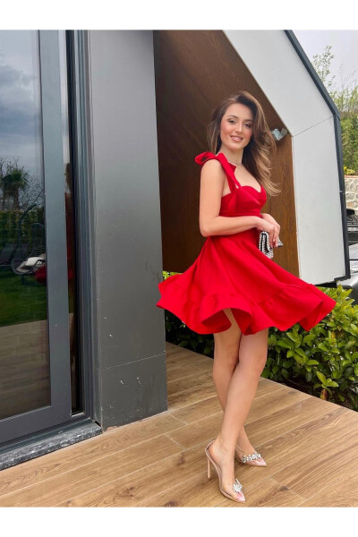 Champ Eteği Volanlı Mini Elbise - Kırmızı-kırmızı - CONCONMODA (1)