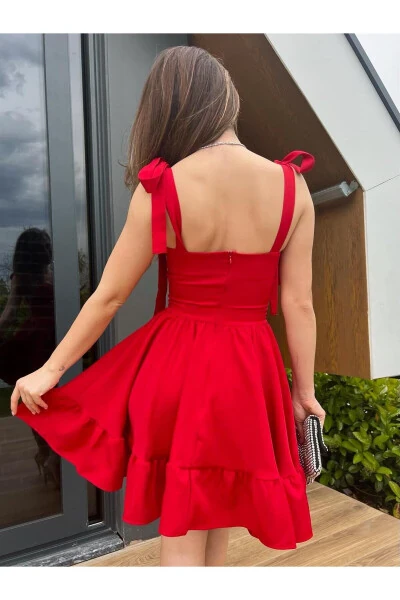 Champ Etegi Volanli Mini Ko'ylak - Qizil-qizil - 6