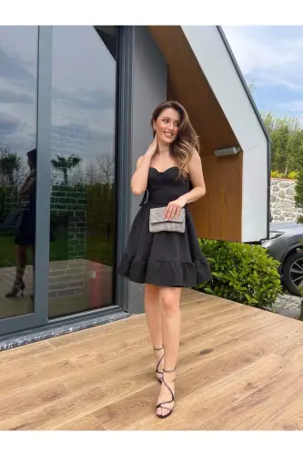 Champ Etegi Volanli Mini Ko'ylak - Qora-qora - 16