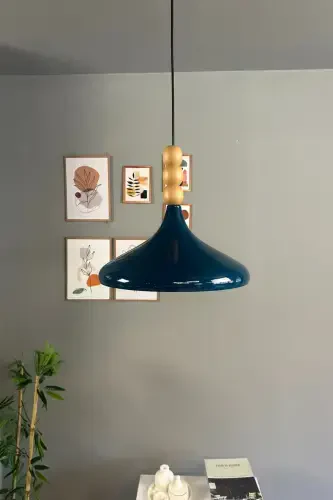 Champion Gece Mavisi Ahşap Üç Boncuk Başlık Tekli Avize Sarkıt Salon Mutfak Butik Lamba Aydınlatma-Gece Mavisi - 5