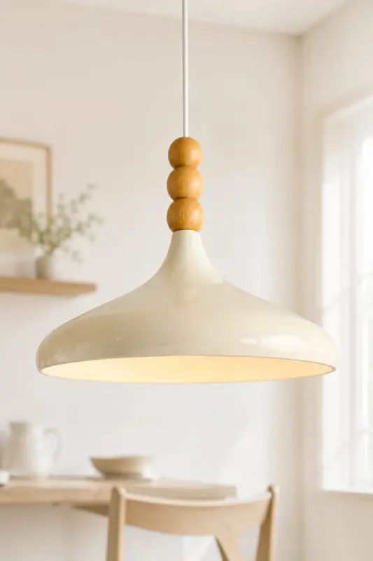 Champion Krem Ahşap Boncuklu Tekli Avize Sarkıt Salon Mutfak Butik Aydınlatma Avizeler - Krem - 3